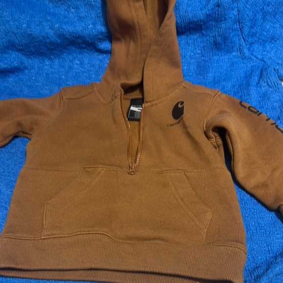 Carhartt Brown Fleece Hoodie with Half-Zip - Picture 1 of 8